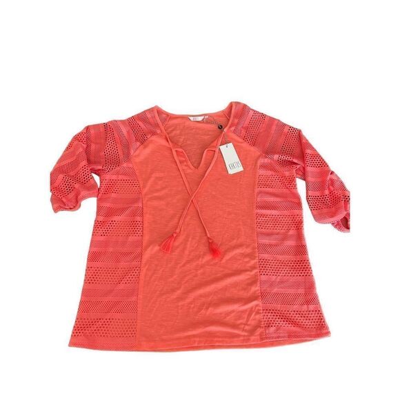 Kaktus Plus Solid 3/4 Sleeve With Mesh Sleeves Coral size L - Picture 3 of 10